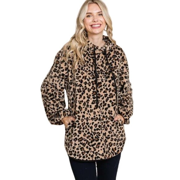 Culture Code Camo Print Faux Fur High Neck Binding Pullover Top CFU1316CP - Picture 8 of 9